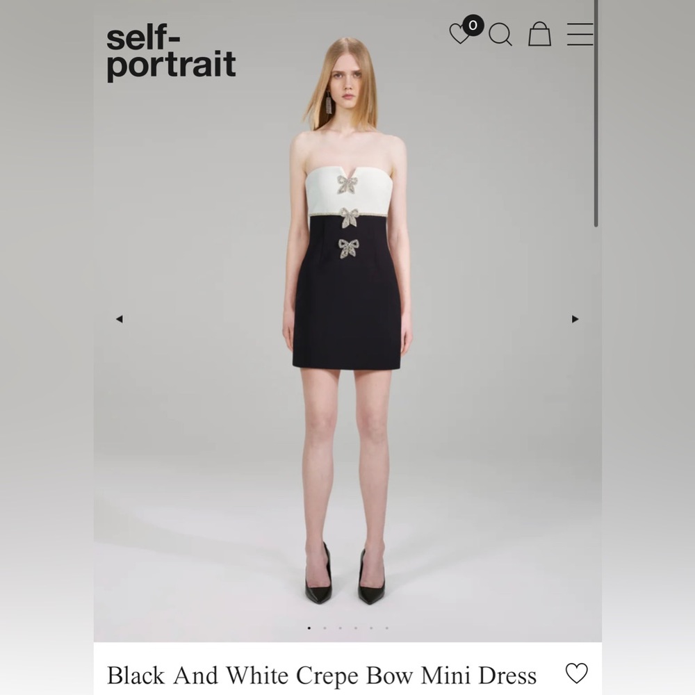 SELF PORTRAIT - Black And White Crepe Bow Mini Dress